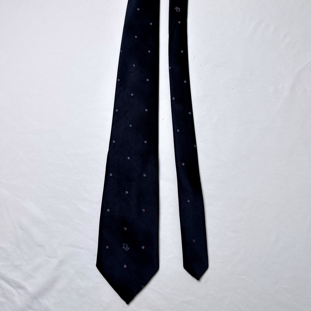 Christian Dior Mens Micro Dot Silk Blend Italian Fabric Necktie OS Navy Blue